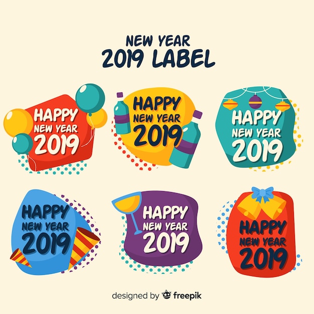 New year 2019 label collection