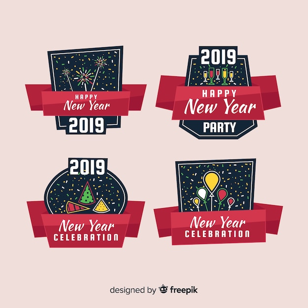 Free vector new year 2019 label set