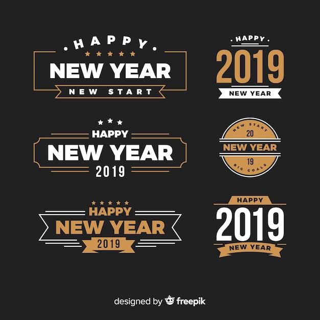 Free vector new year 2019 labels & badges collection