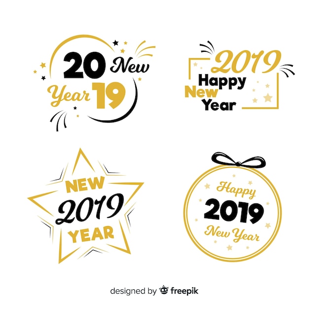 Vettore gratuito raccolta di etichette e distintivi del 2019 del nuovo anno