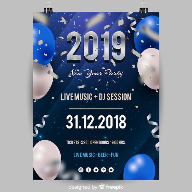 Free vector new year 2019 party banner