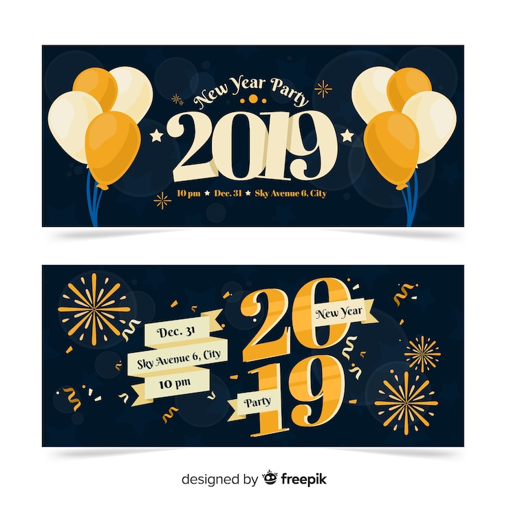 무료 Vector 새해 2019 파티 배너