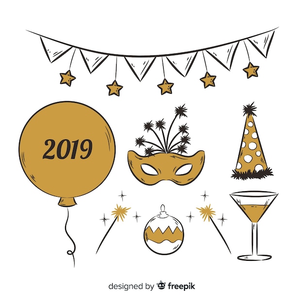 Free vector new year 2019 party elements set