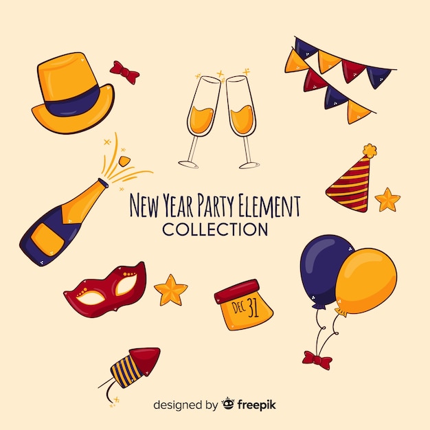 2019年新年のパーティー要素セット