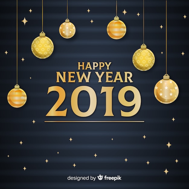 New year 2019 with golden balls background