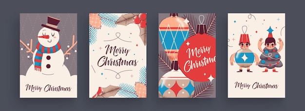 2020년 새해와 크리스마스 인사말 카드 컬렉션 귀여운 휴일 테마 속성 및 상황