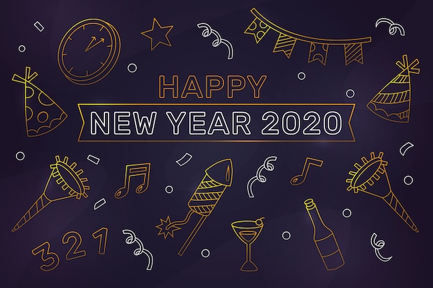 New year 2020 background concept in outline style