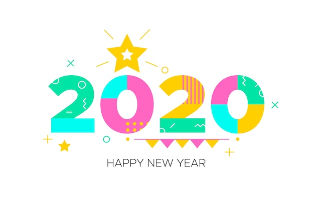 New Year 2020 Background in Flat Design – Free Vector Download