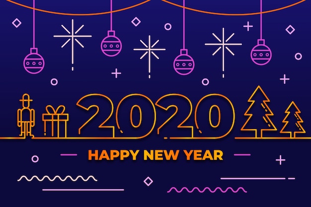 무료 벡터 개요 스타일의 새해 2020 배경