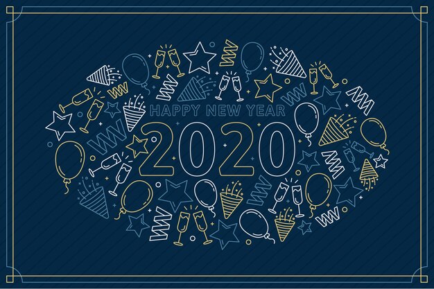 New year 2020 background in outline style