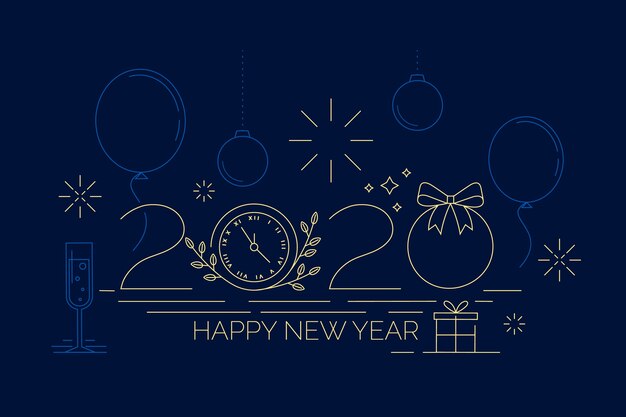 New year 2020 background in outline style