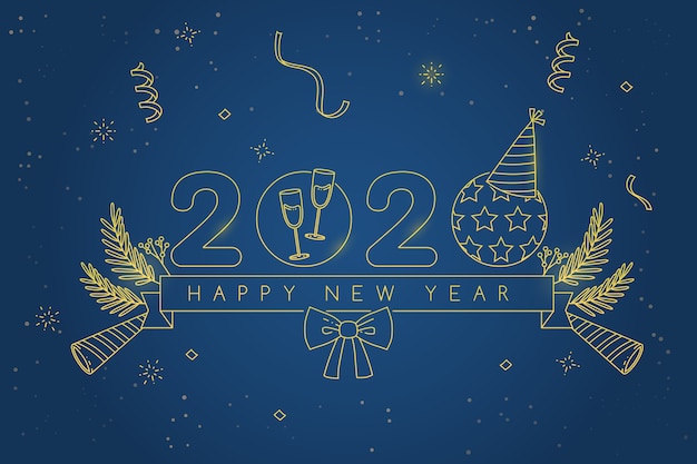 New year 2020 background in outline style
