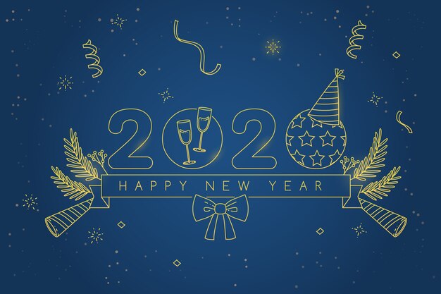 New year 2020 background in outline style