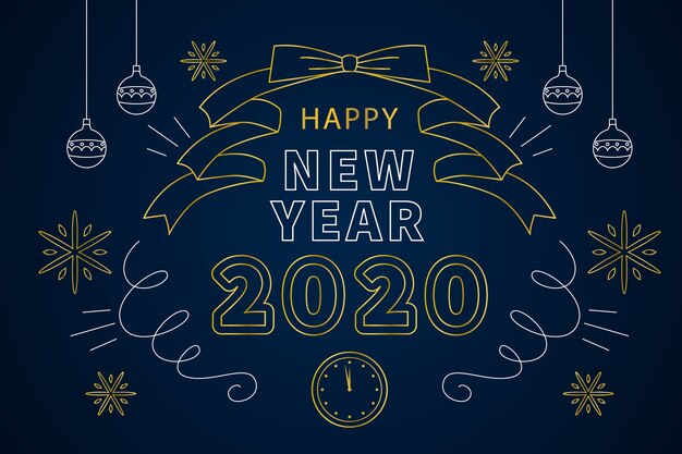 New year 2020 background in outline style