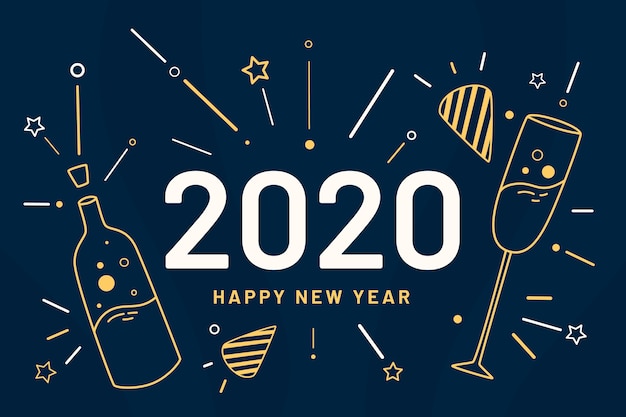 New year 2020 background in outline style