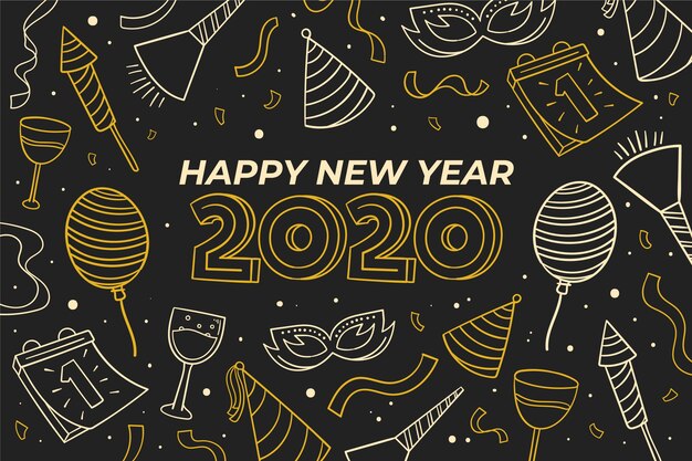 New year 2020 background in outline style