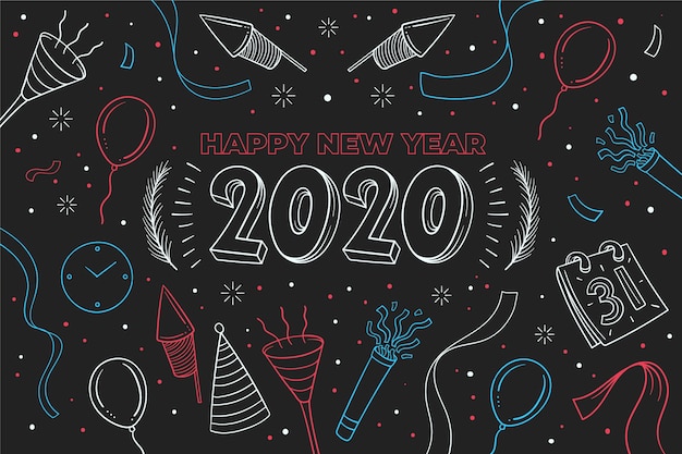 New year 2020 background in outline style