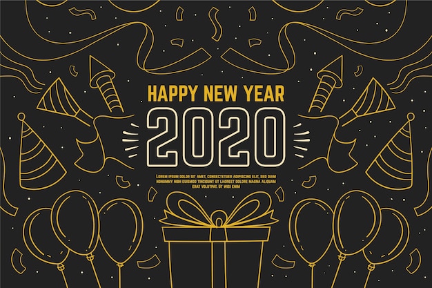 アウトラインスタイルの新年2020年背景