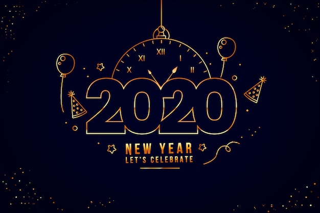 New year 2020 background in outline style