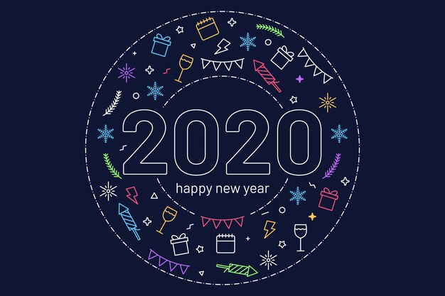 アウトラインスタイルの新年2020年背景
