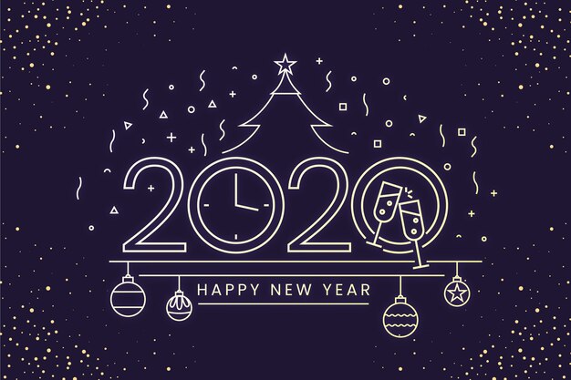 New year 2020 background in outline style