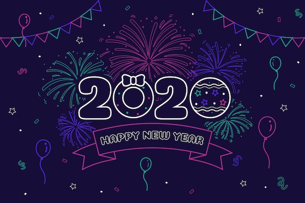 New year 2020 background in outline style