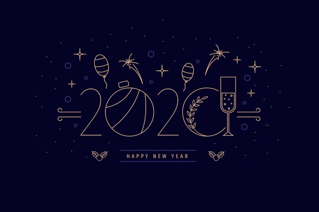 New year 2020 background in outline style