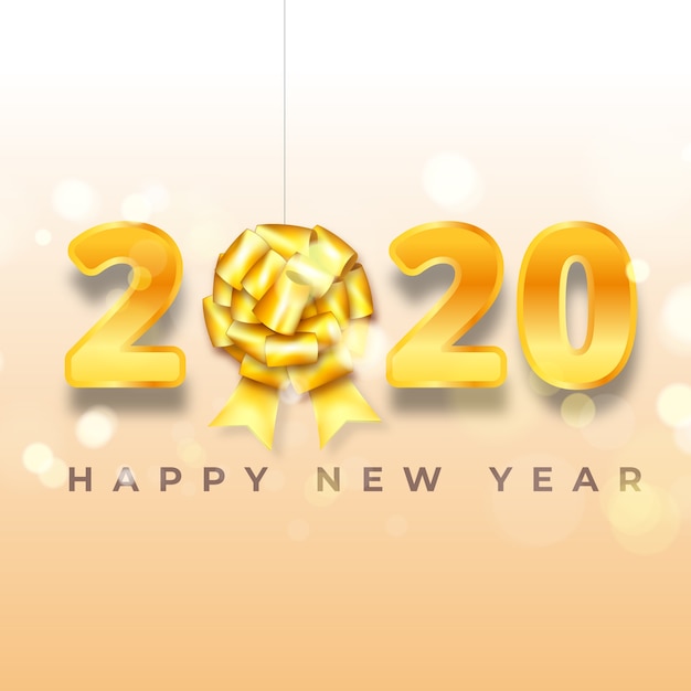 New year 2020 background with golden gift bow