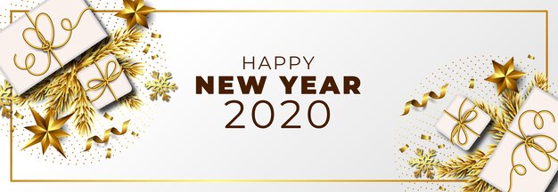 Новый год 2020 фон с реалистичной золотой отделкой