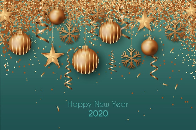 Free vector new year 2020 background with realistic golden decoration