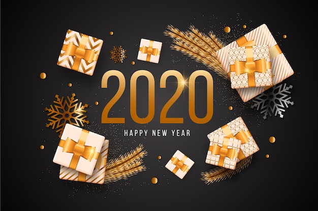 New year 2020 background with realistic golden decoration