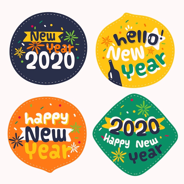 New year 2020 badge collection in flat design