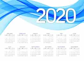 Free vector new year 2020 calendar modern blue wave design