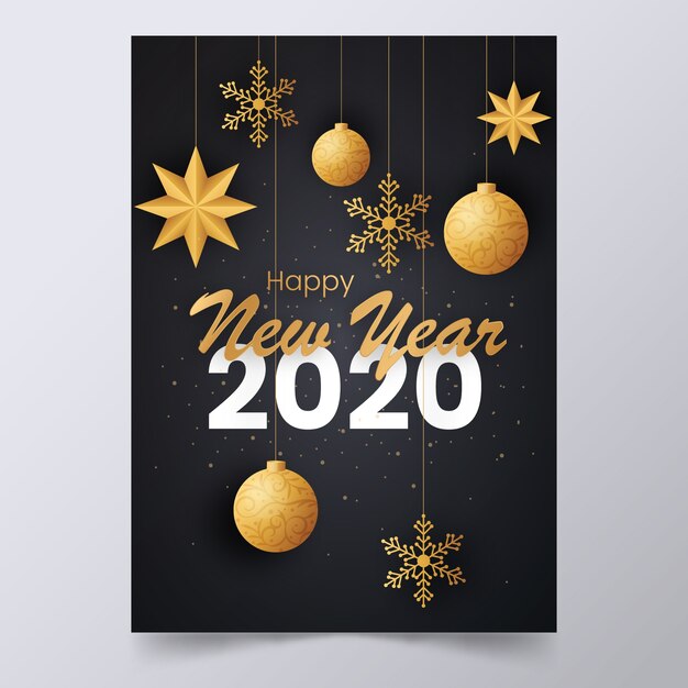 掛かる装飾が付いている新年2020年エレガントなポスター