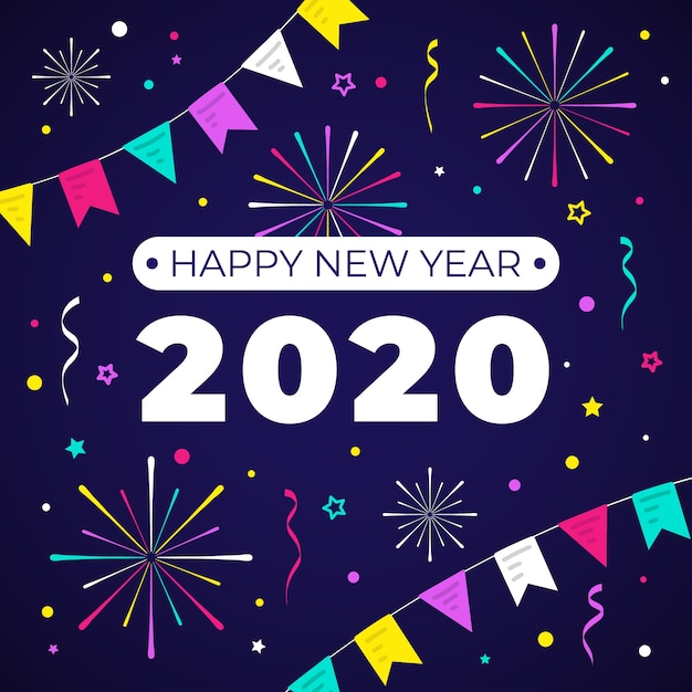 Vettore gratuito nuovo anno 2020 in design piatto