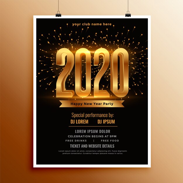 검정색과 금색의 새해 2020 전단지 또는 포스터