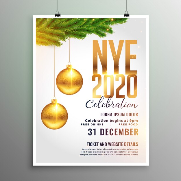 New year 2020 flyer in white theme style