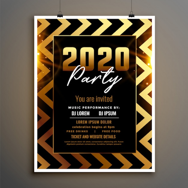 New year 2020 golden and black flyer template