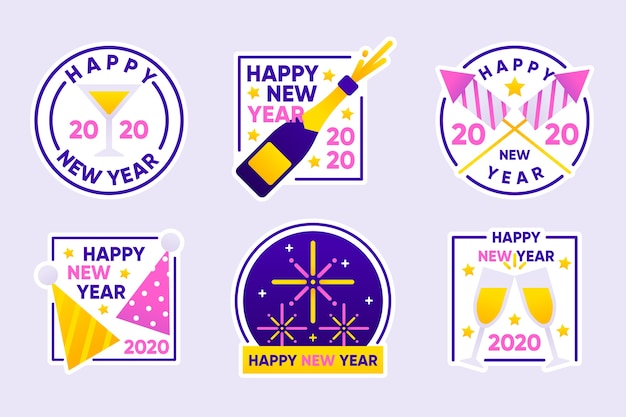 New year 2020 label collection in flat design