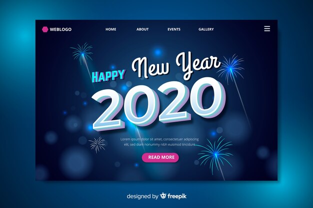 New year 2020 landing page blurred fireworks