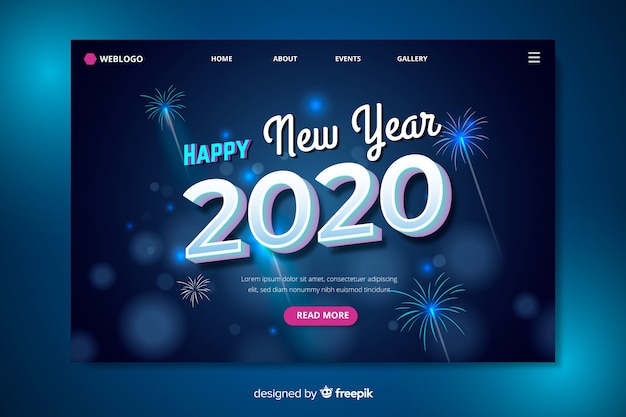 New year 2020 landing page blurred fireworks