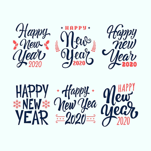 Free vector new year 2020 lettering collection