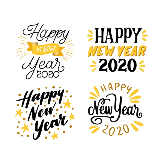 Free vector new year 2020 lettering collection