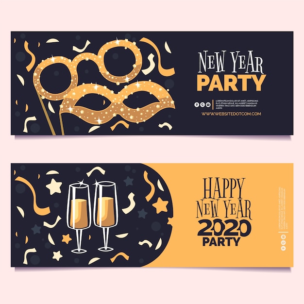 New year 2020 party banners in flat design