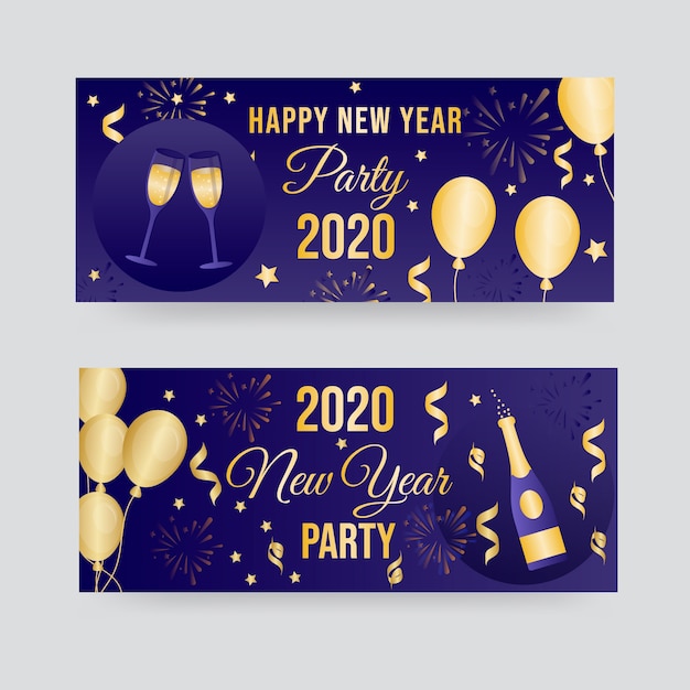 Banner festa di capodanno 2020 in design piatto