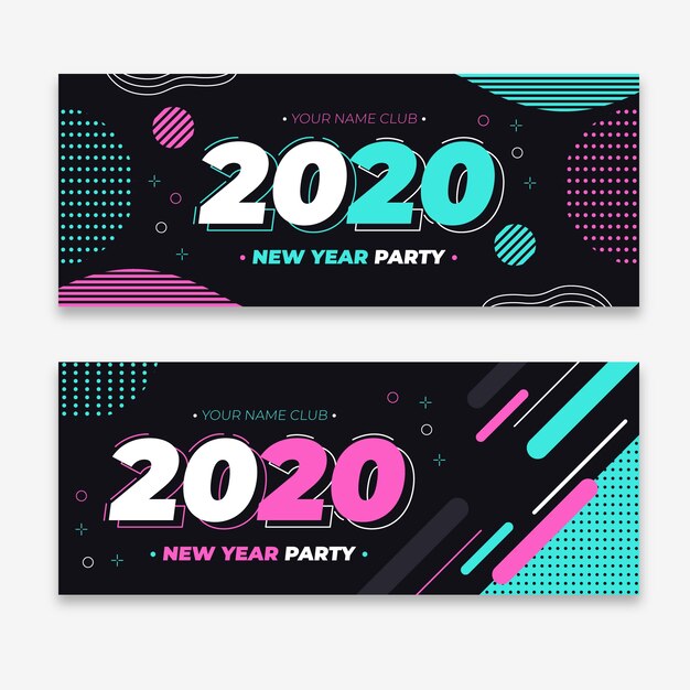 평면 디자인의 새해 2020 파티 배너