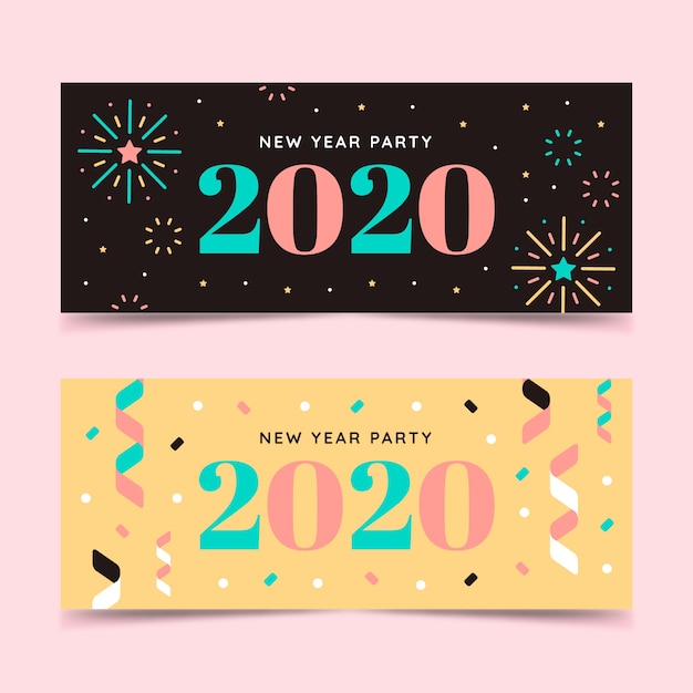 Free vector new year 2020 party banners in flat design