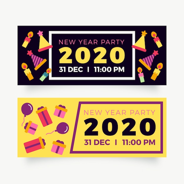 Free vector new year 2020 party banners in flat design