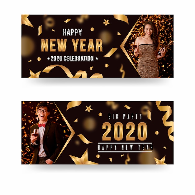 New year 2020 party banners with picture set