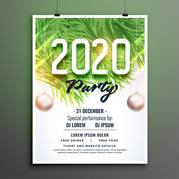 New year 2020 party flyer or poster template